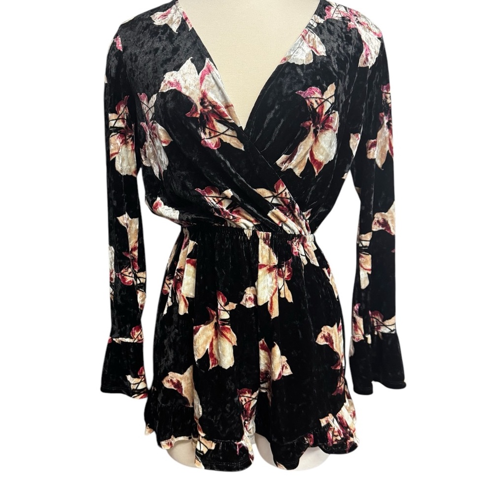 Floral Velvet Wrap Romper